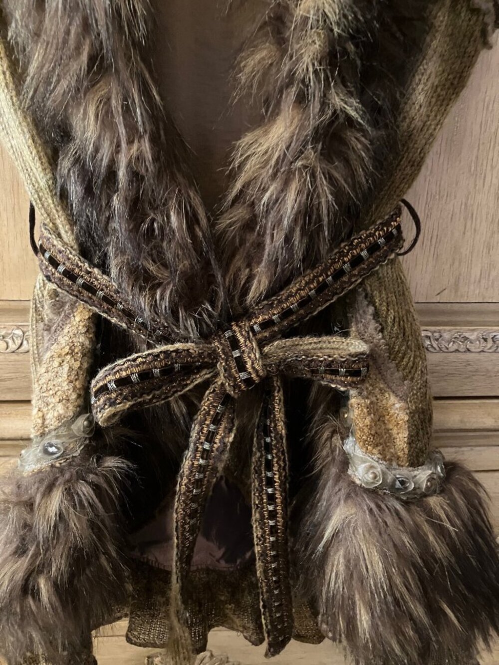 BOSTON PROPER - FAUX FUR TIE VEST - BRONZE-BROWN-TAN- XS - NWOT